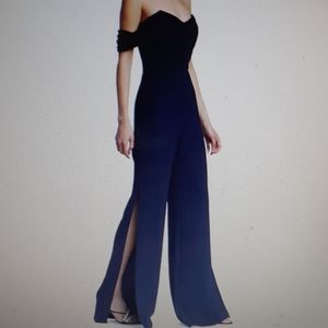NWT..FLAW..MONIQUE LHUILLIER..CREPE OFF SHOULDER JUMPSUIT..FLAW